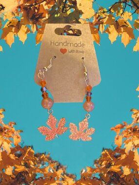 Handmade Autumn Fall Leaf Dangle Earrings
